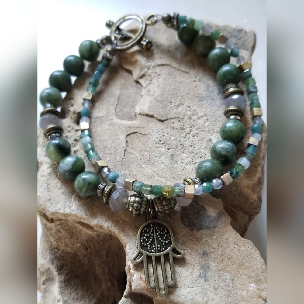 Jade Hamsa Compassion Double Bracelet